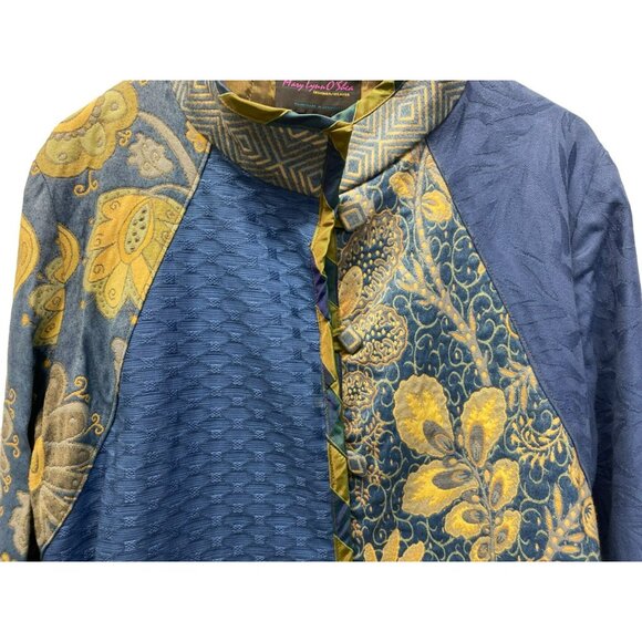 Mary Lynn O'Shea  Jacket Medium Blue Yellow Floral Tapestry Patchwork Design - Picture 6 of 10